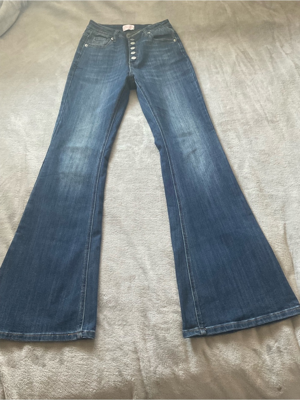 Pink Lily Dark Blue High-Rise Flare Jeans